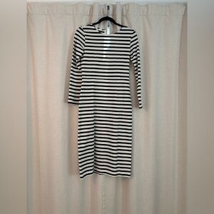Jcrew, long sleeve black and white striped dress.